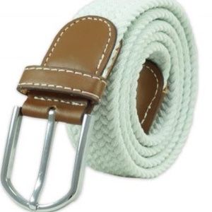 Braided Solid White Woven Elasticated Belt Made With Stretchable Polyester Blend